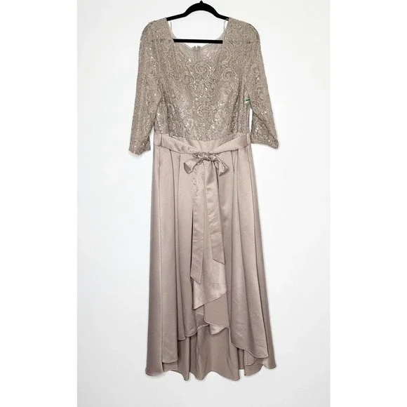 green emerald velvet dress Alex Evenings Sequin Lace Long A-Line Dress with 3/4 Sleeve Illusion Jacket Wedgewood / 8 main image 0